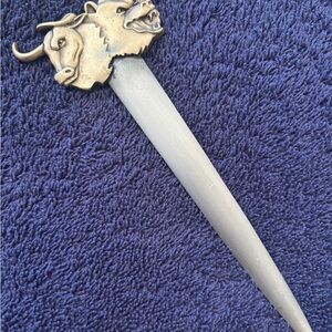 Vintage Letter Opener Stock Market Bulls Bears DOW S&P Financial Advisor Gift